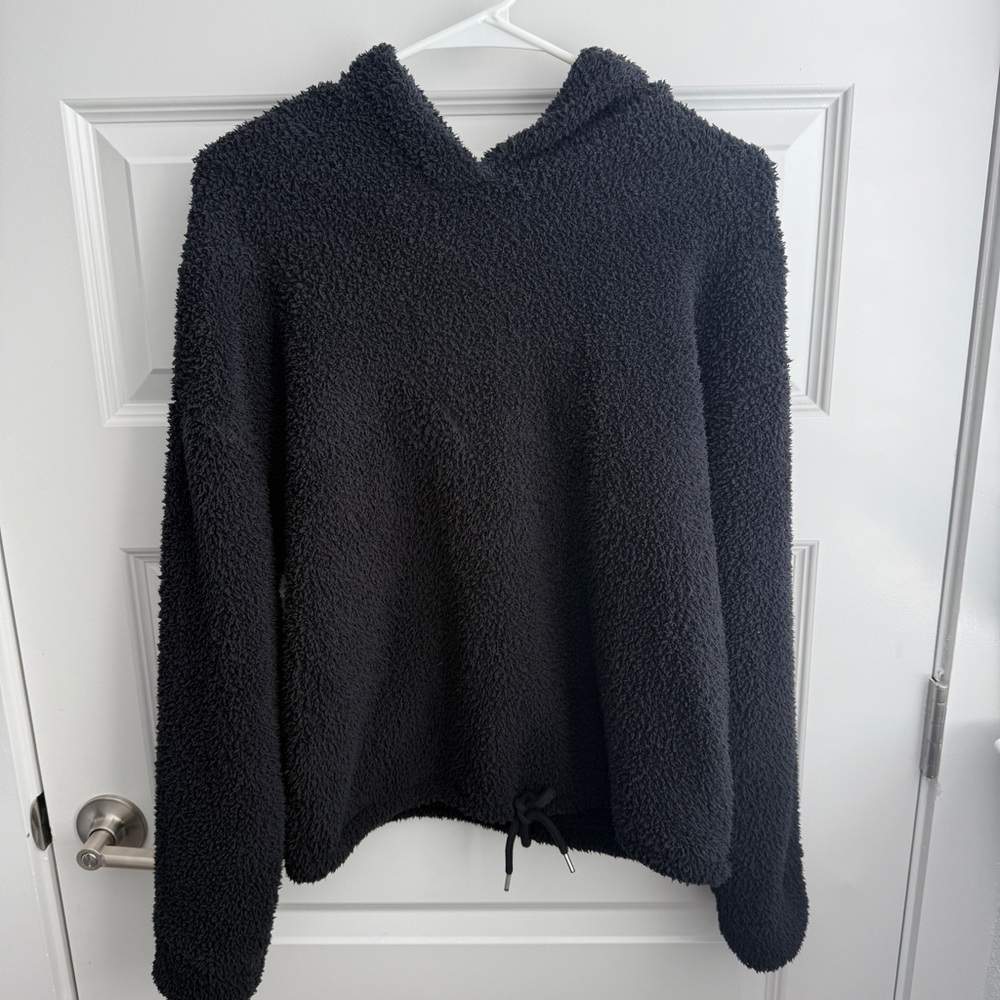 GAP Sherpa Hoodie Size Small Black Cozy Pullover Fleece 100% Polyester